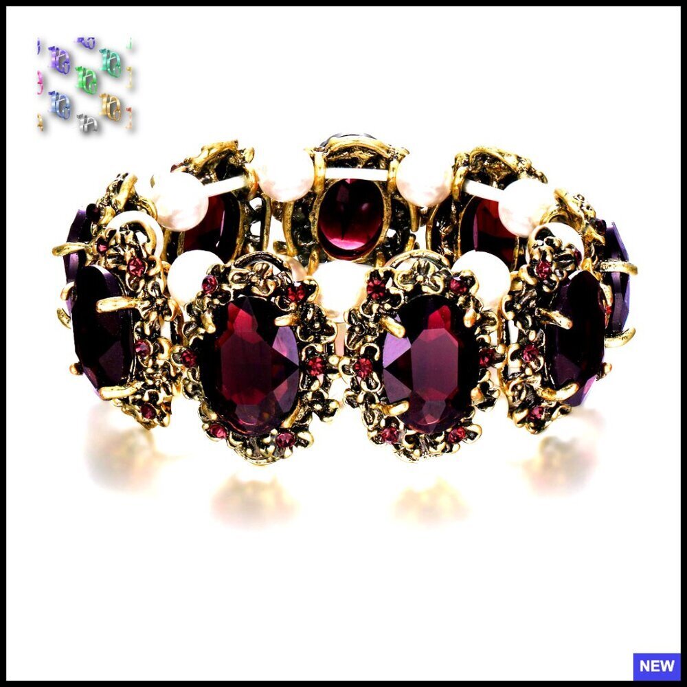 Victorian Style Stretch Bracelet Crystal Pearl Floral Cameo Elegant Chic